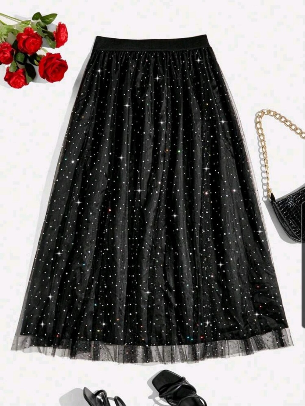BRAND NEW ** Black Sparkle Tulle Maxi Skirt